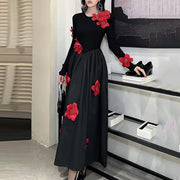 Floral Applique Long-Sleeve Dress