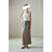 Straight Patch-Pocket Long Skirt