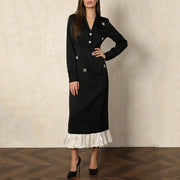 Ruffle-Hem Collared Dress