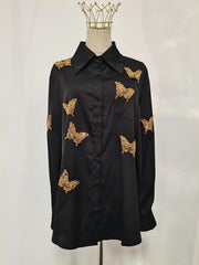 Butterfly-Motif Collared Shirt