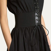 Lace-Up Sleeveless Pleated Dress