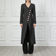Floral-Button Longline Coat