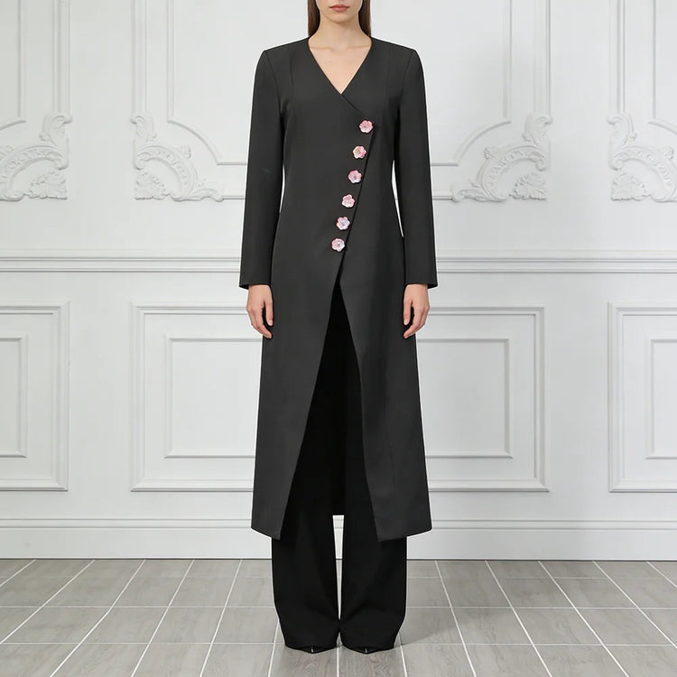 Floral-Button Longline Coat