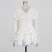 Rosette Ruffled Mini Dress