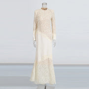 Floral-Lace Long-Sleeve Long Dress