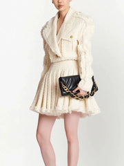 Textured Cropped Jacket or Pleated Skirt