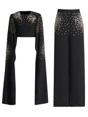 Embellished Cape Top and Pants Set