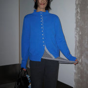 Contrast-Trim Button Cardigan