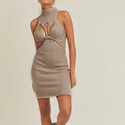 Cutout High-Neck Mini Dress
