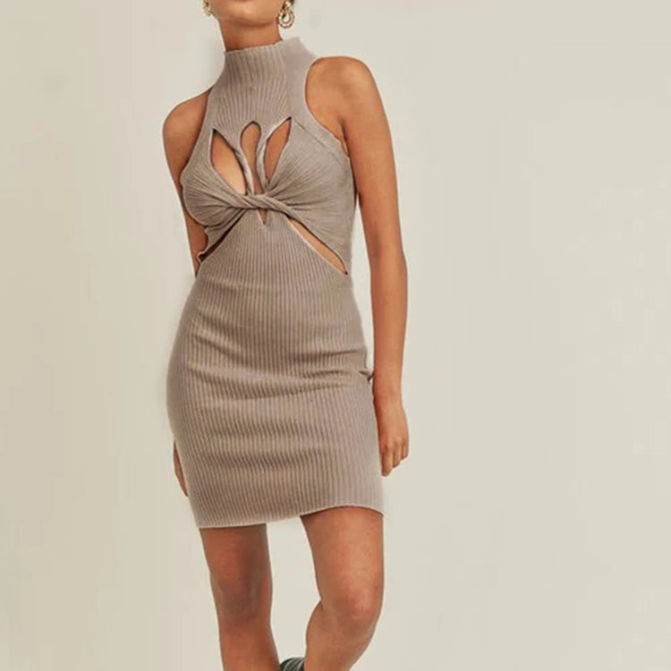 Cutout High-Neck Mini Dress