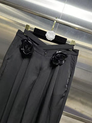 Floral Applique Wide-Leg Pants