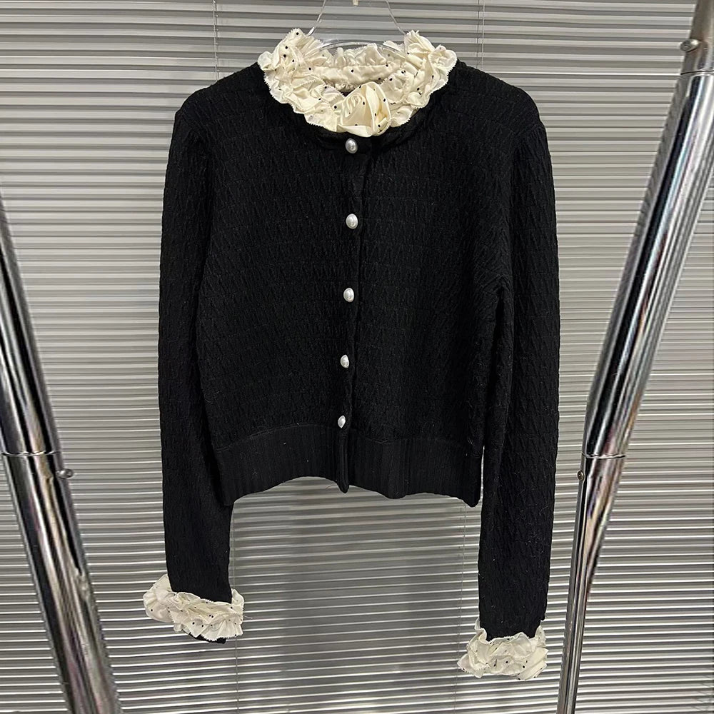 Ruffle-Trim Button-Front Cardigan