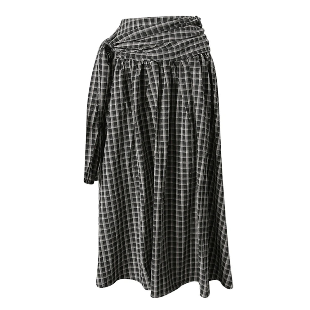 Checked Gathered A-Line Skirt