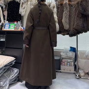 Wide-Lapel Tie-Waist Long Coat