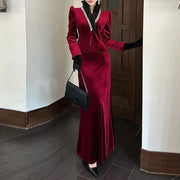 TWOTWINSTYLE Solid Spliced Diamonds Two Piece Set Female V Neck Long Sleeve Jacket Luxury Party Women's Skirt Set Autumn Fashion