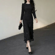 Floral-Detail Flared-Hem Dress