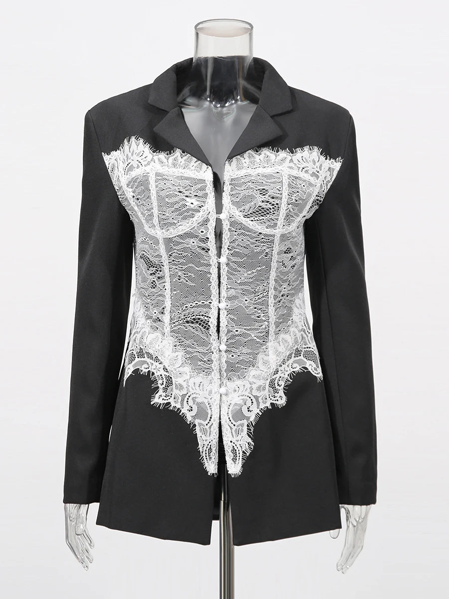Lace-Panel Longline Blazer