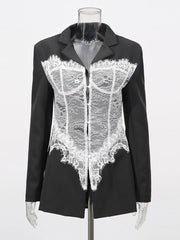 Lace-Panel Longline Blazer
