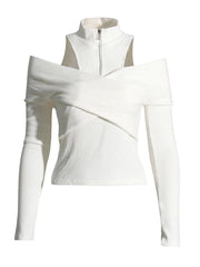 Zip-Neck Cold-Shoulder Top