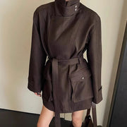 Stand-Collar Tie-Waist Jacket