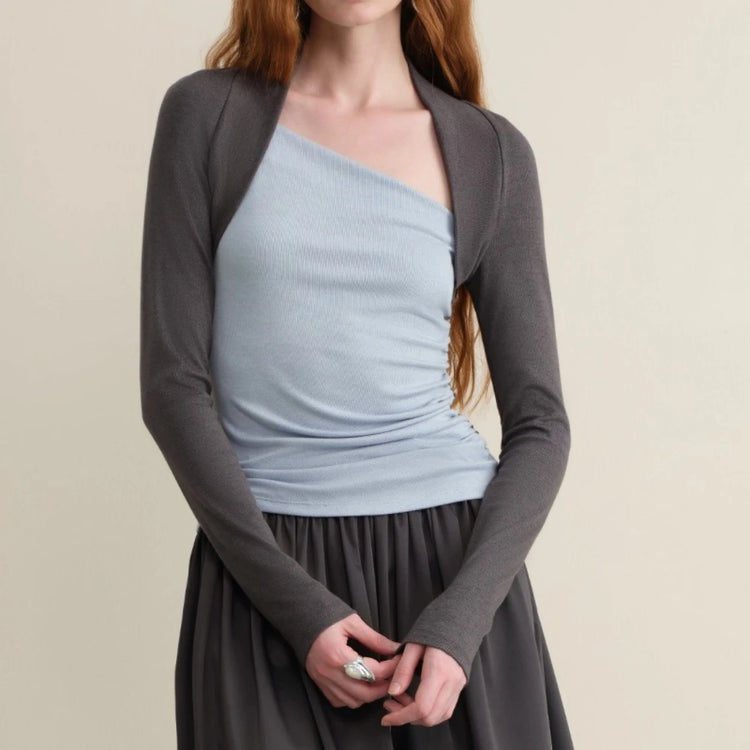 Colorblock Ruched Long-Sleeve Top