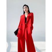 Double-Breasted Blazer and Wide-Leg Pants Set