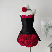 Rosette-Hem Strapless Mini Dress