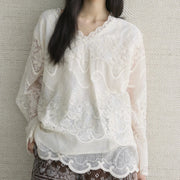 Scalloped Lace V-Neck Blouse