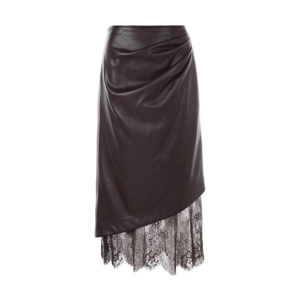 Lace-Hem Asymmetric Midi Skirt