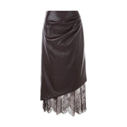 Lace-Hem Asymmetric Midi Skirt