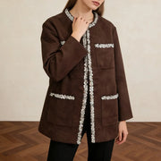 Embellished-Trim Collarless Jacket