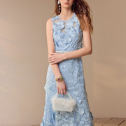 Floral Applique Sleeveless Long Dress