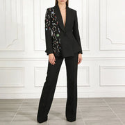 Asymmetric Floral Embellished Blazer