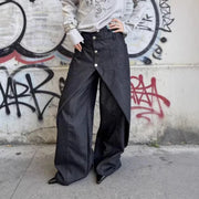 Button-Overlay Wide-Leg Pants