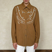 Beaded Drape-Detail Button Shirt