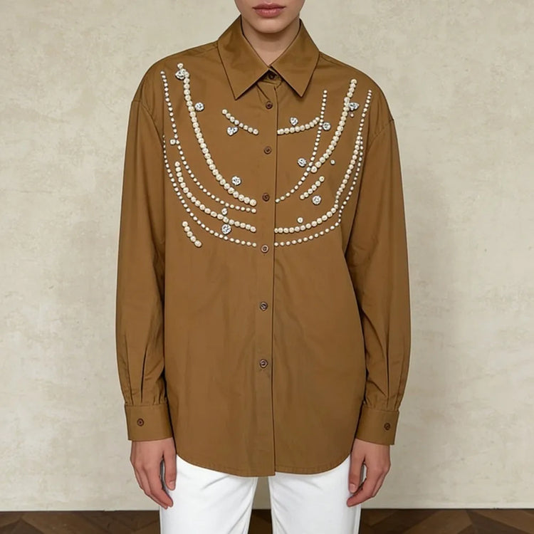 Beaded Drape-Detail Button Shirt