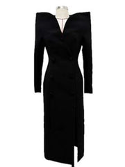 Sculpted-Collar Fitted Long Coat