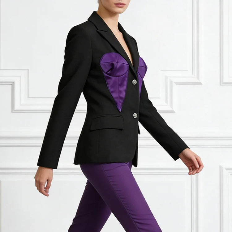 Contrast-Panel Fitted Blazer