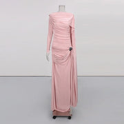 Ruched Long-Sleeve Long Dress