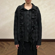 Ruffle-Front Checked Shirt