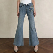 Embellished Cropped Flared Jeans