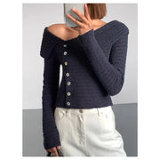 Off-Shoulder Button Sweater