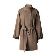 Stand-Collar Tie-Waist Trench Coat