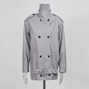 Double-Breasted Stand-Collar Jacket
