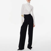 Draped High-Neck Long-Sleeve Top