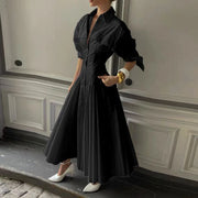 Pleated Long-Sleeve Shirt Dress