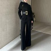 Cape-Collar Jacket and Pants Set