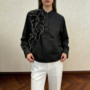 Ruffle-Detail Stand-Collar Shirt
