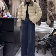 Contrast-Collar Cropped Puffer Jacket