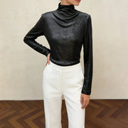 Draped High-Neck Long-Sleeve Top